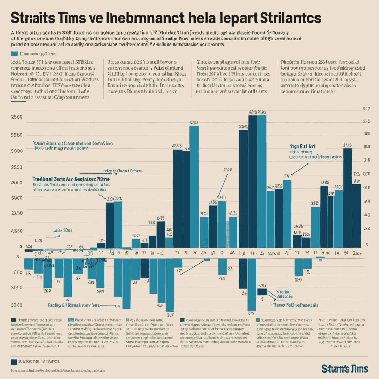 A detailed chart showing the performance of the Straits Times Index (STI) over the past 5 years, with key economic events marked on the timeline